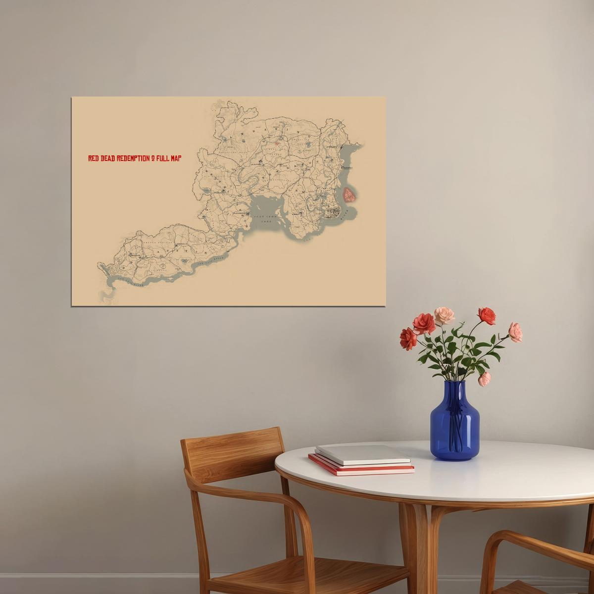 Red Dead Redemption 2 Map Poster American Frontier 1899 Print Western Video Game Wall Art Cowboy Decor