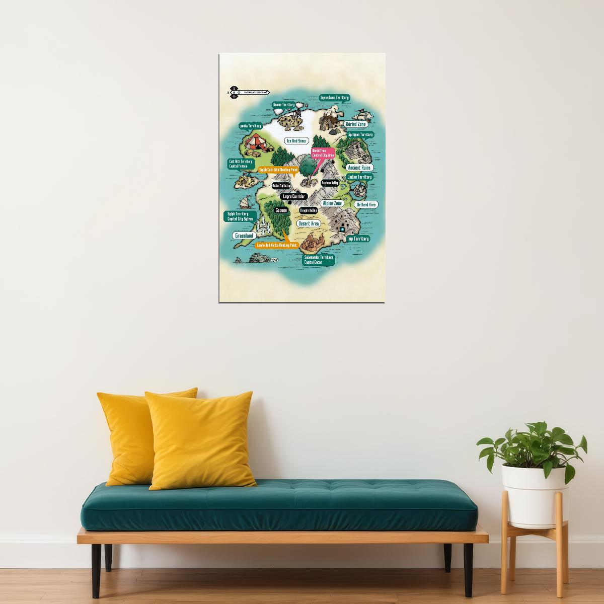 Sword Art Online Anime Poster Aincrad World Map Print Manga Inspired Video Game Wall Art Otaku Decor