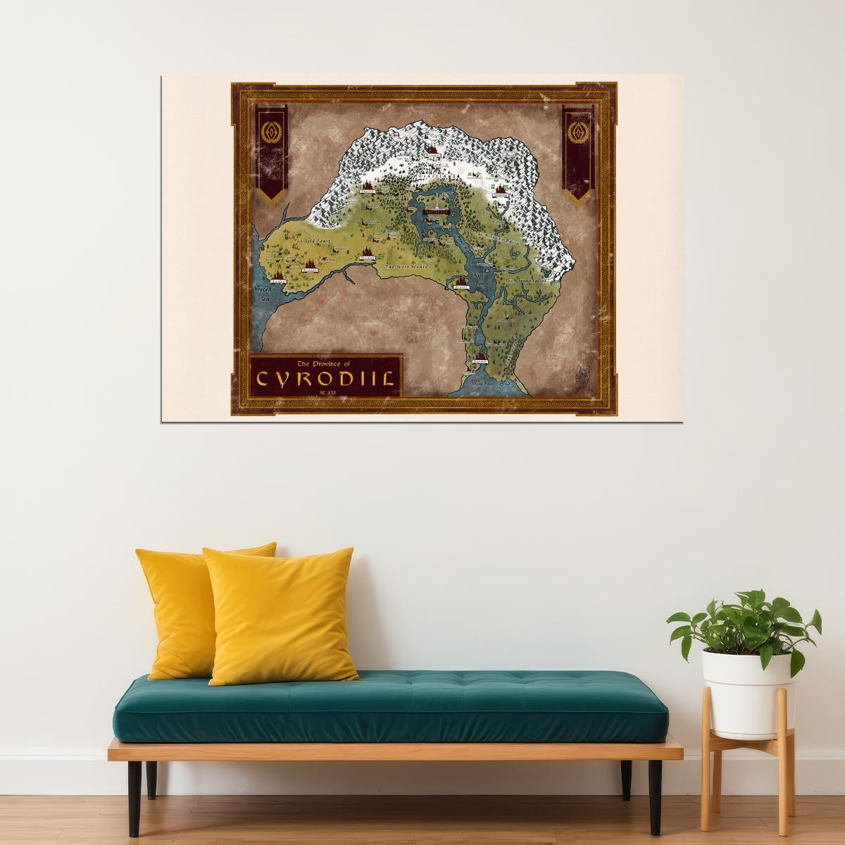 The Elder Scrolls Poster Cyrodiil Map Print Fantasy RPG Video Game Wall Art Open World Gamer Decor