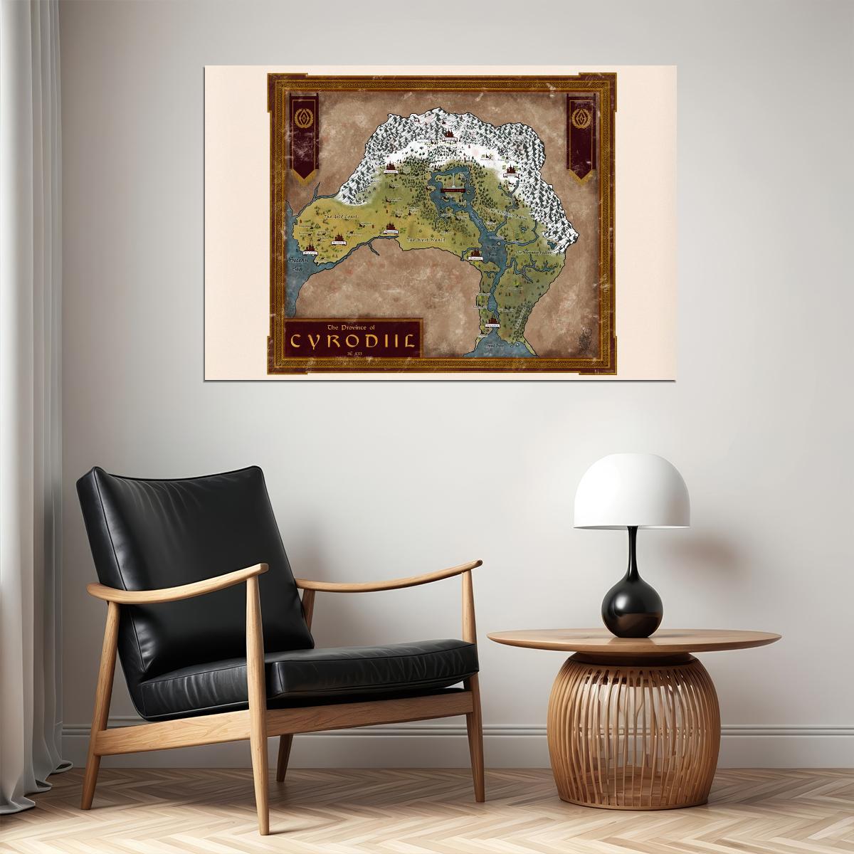 The Elder Scrolls Poster Cyrodiil Map Print Fantasy RPG Video Game Wall Art Open World Gamer Decor