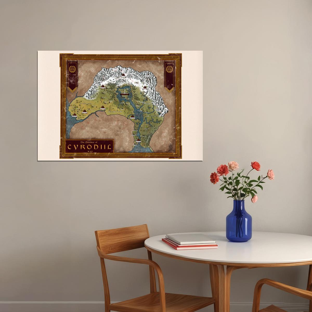 The Elder Scrolls Poster Cyrodiil Map Print Fantasy RPG Video Game Wall Art Open World Gamer Decor