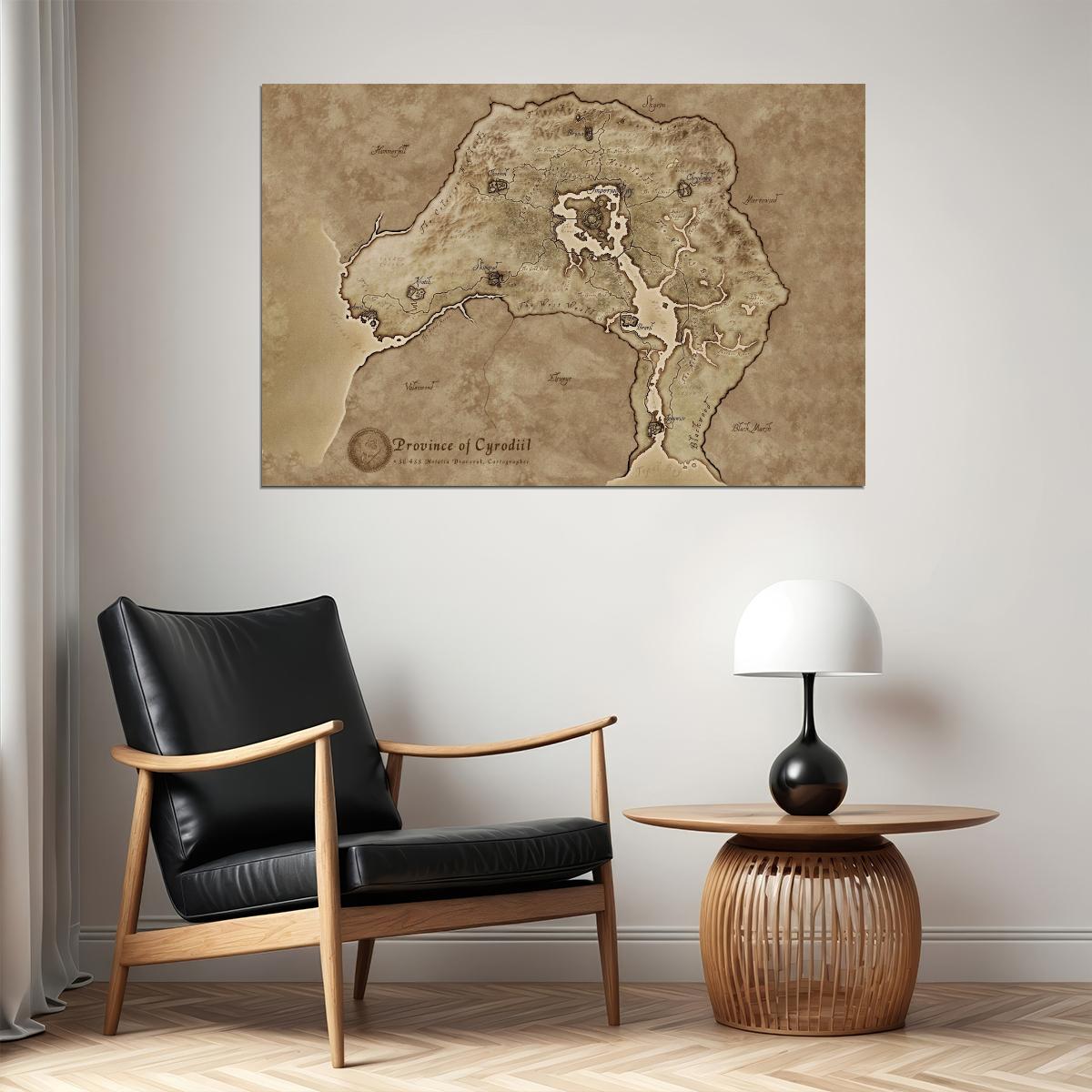 The Elder Scrolls Video Game Poster Cyrodiil Map Print RPG Fantasy Gamer Wall Art Open World Decor