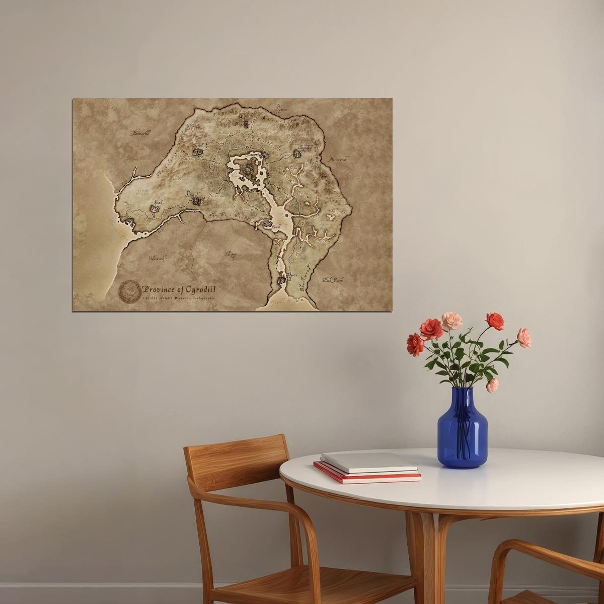 The Elder Scrolls Video Game Poster Cyrodiil Map Print RPG Fantasy Gamer Wall Art Open World Decor