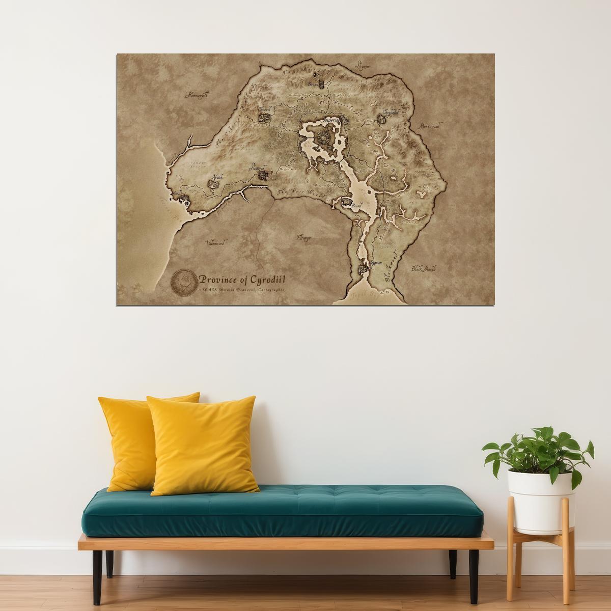 The Elder Scrolls Video Game Poster Cyrodiil Map Print RPG Fantasy Gamer Wall Art Open World Decor
