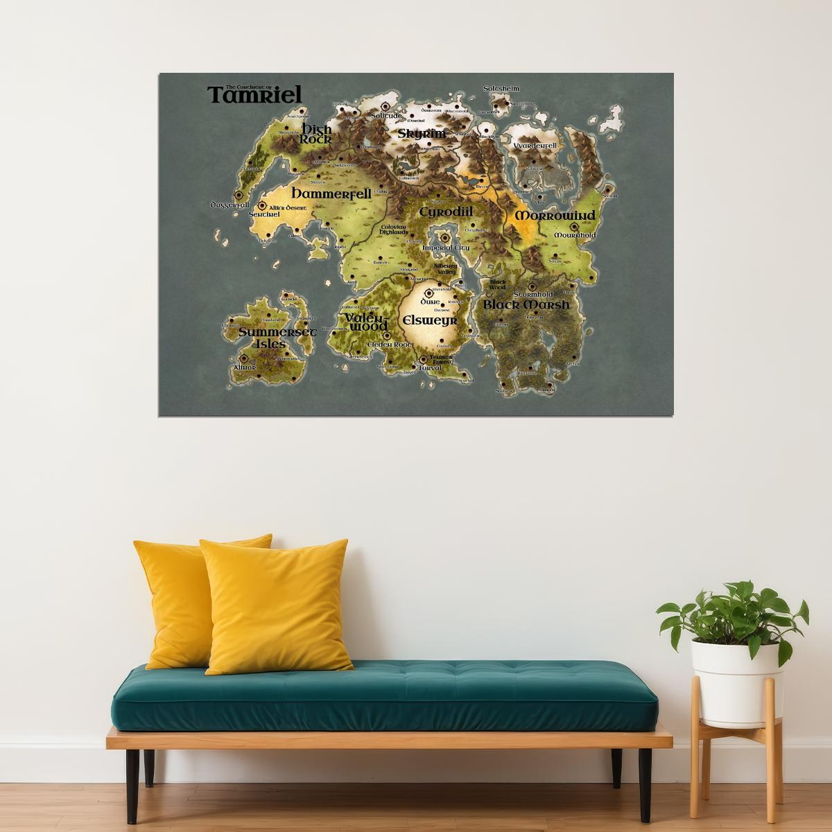 The Elder Scrolls Poster Tamriel World Map Print RPG Fantasy Gamer Wall Art Open World Decor