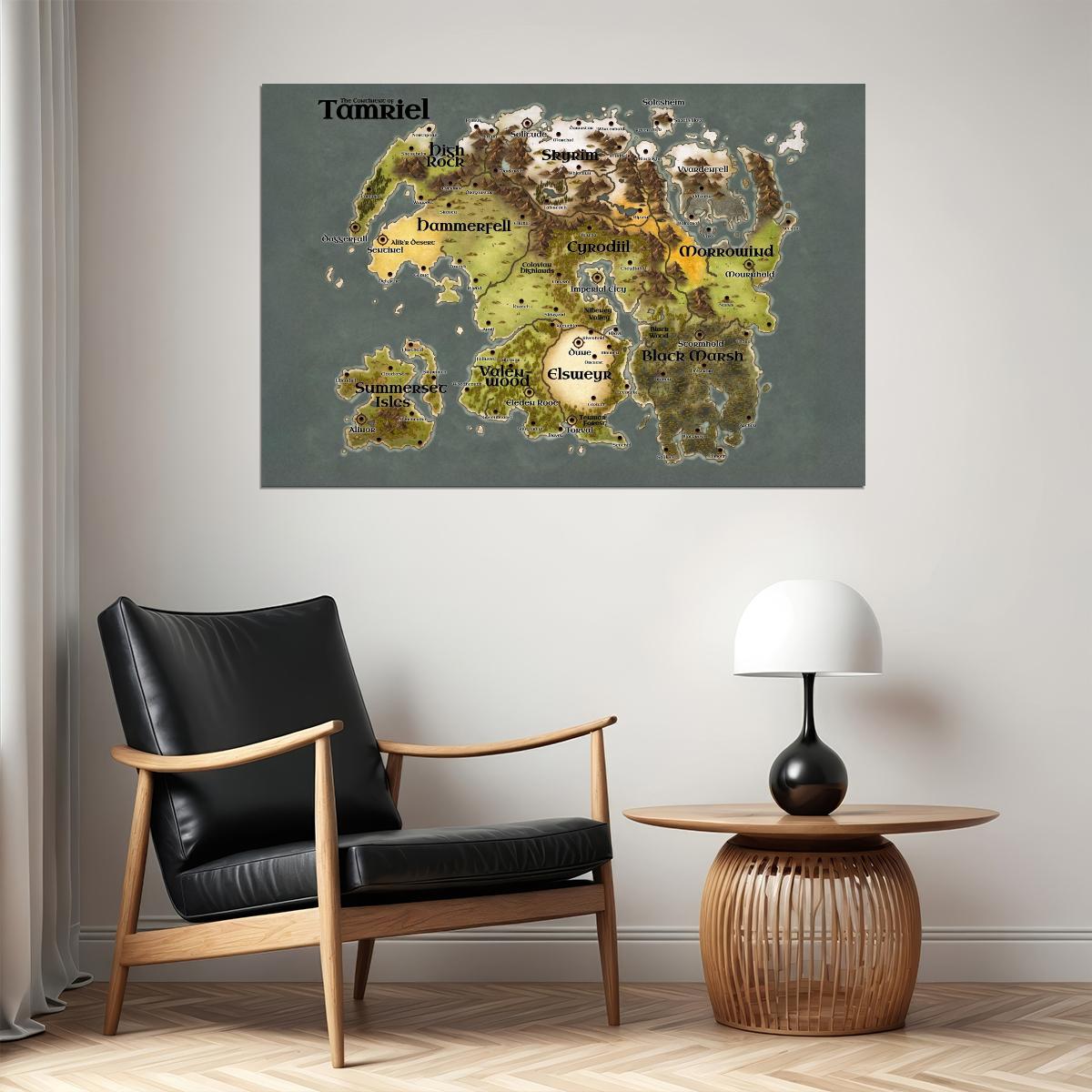 The Elder Scrolls Poster Tamriel World Map Print RPG Fantasy Gamer Wall Art Open World Decor