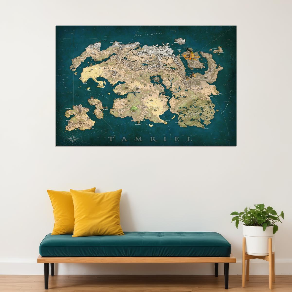 The Elder Scrolls Video Game Poster Tamriel Map Print RPG Fantasy Gamer Wall Art Open World Decor - xonomax