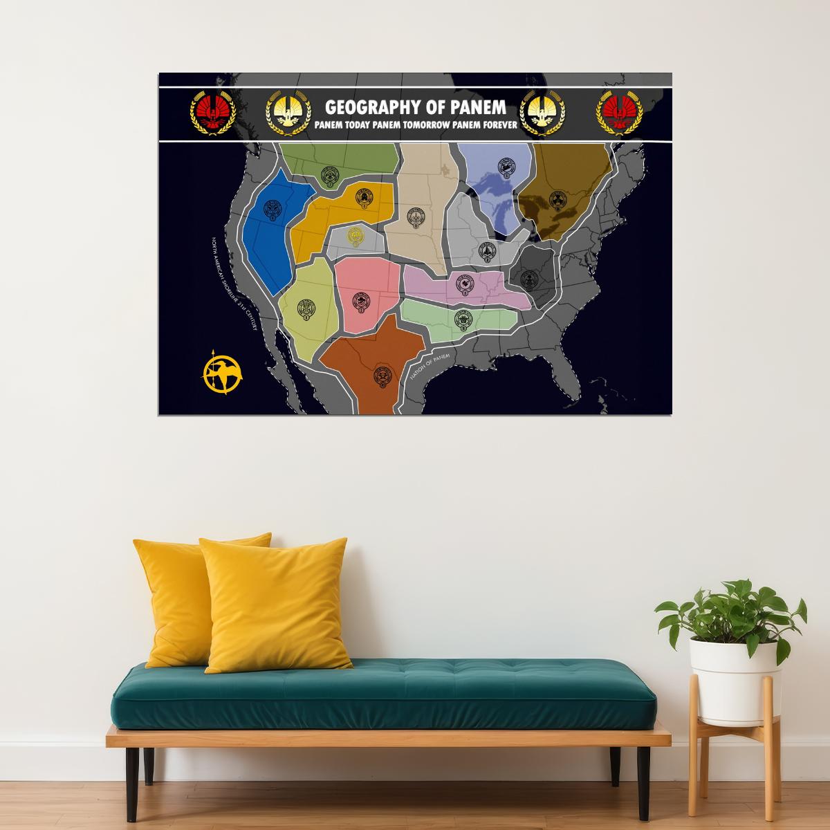 The Hunger Games Poster Panem Map Print Districts Wall Art Futuristic World Decor for Fans