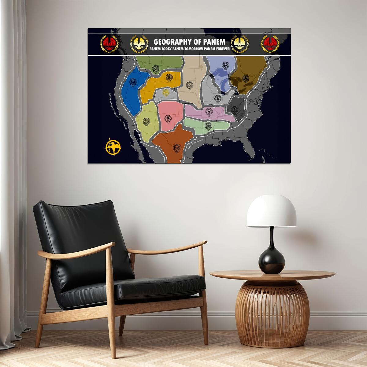 The Hunger Games Poster Panem Map Print Districts Wall Art Futuristic World Decor for Fans