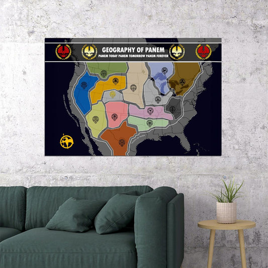 The Hunger Games Poster Panem Map Print Districts Wall Art Futuristic World Decor for Fans - xonomax