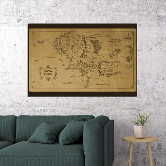 The Hobbit Movie Poster Middle-earth Map Print Fantasy Book Wall Art Epic Lord of the Rings Decor - xonomax