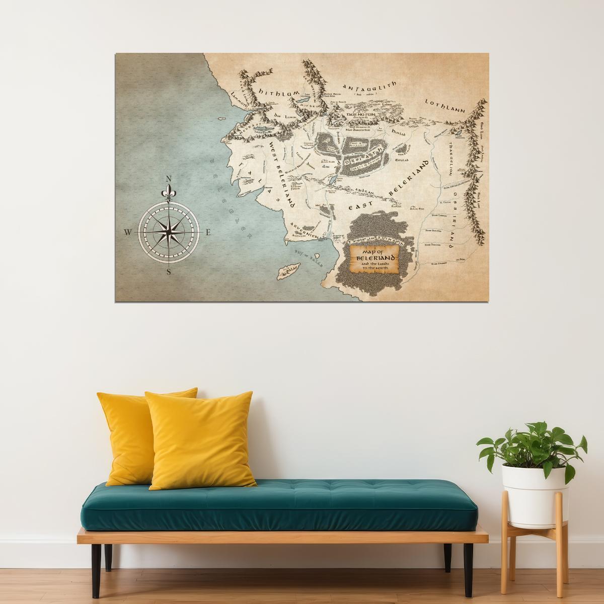 Lord of the Rings The Silmarillion Map Poster Beleriand Region Print Fantasy Book Wall Art Tolkien Inspired Decor