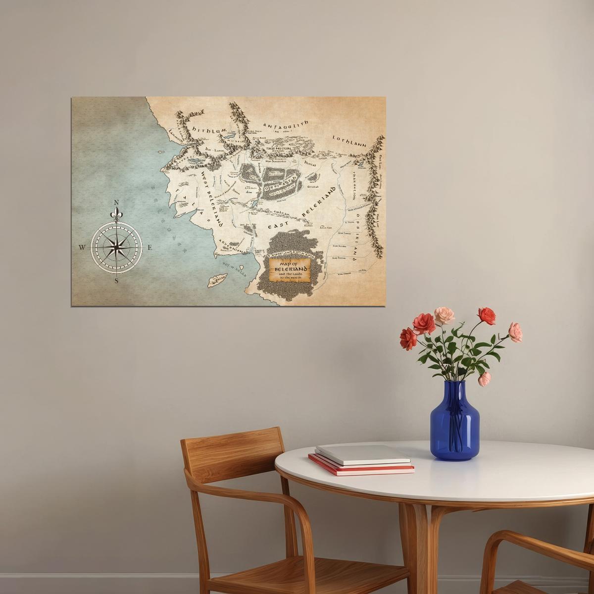 Lord of the Rings The Silmarillion Map Poster Beleriand Region Print Fantasy Book Wall Art Tolkien Inspired Decor