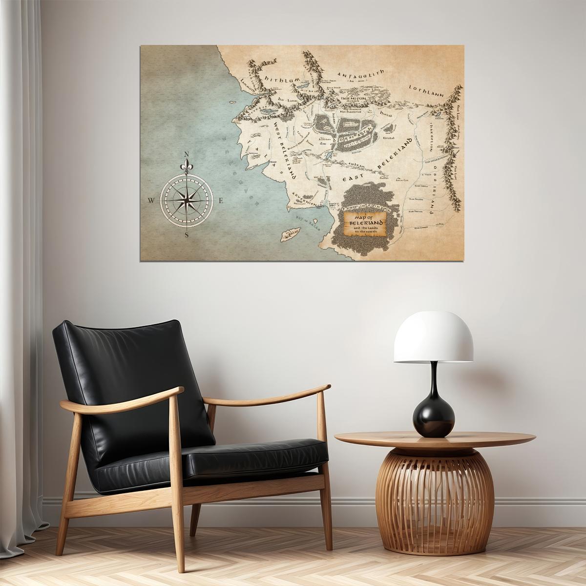 Lord of the Rings The Silmarillion Map Poster Beleriand Region Print Fantasy Book Wall Art Tolkien Inspired Decor