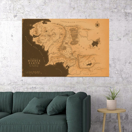 The Hobbit Movie Poster West of Middle-earth Map Print Book Inspired Wall Art Lord of the Rings Decor - xonomax