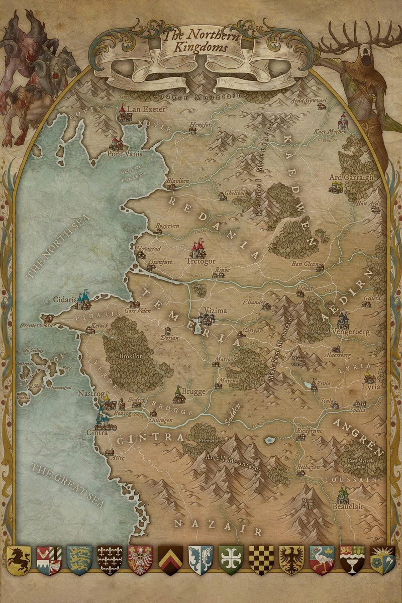 The Witcher Poster Northern Kingdoms Map Print Fantasy RPG Wall Art Video Game Series Decor