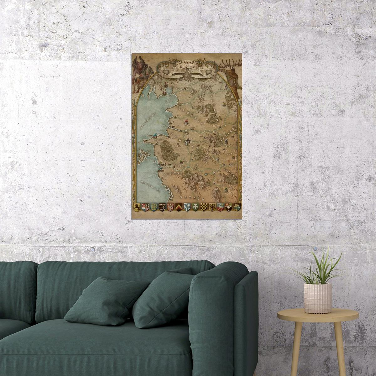 The Witcher Poster Northern Kingdoms Map Print Fantasy RPG Wall Art Video Game Series Decor