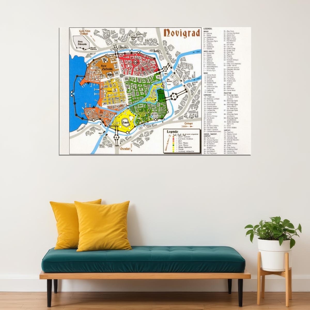 The Witcher Poster Novigrad Map Print Fantasy RPG Wall Art Game and TV Series Decor