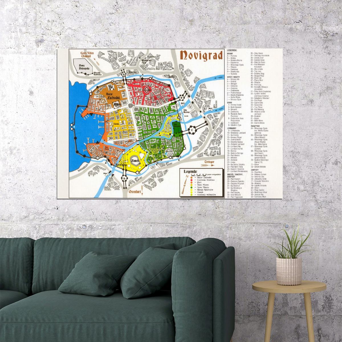 The Witcher Poster Novigrad Map Print Fantasy RPG Wall Art Game and TV Series Decor