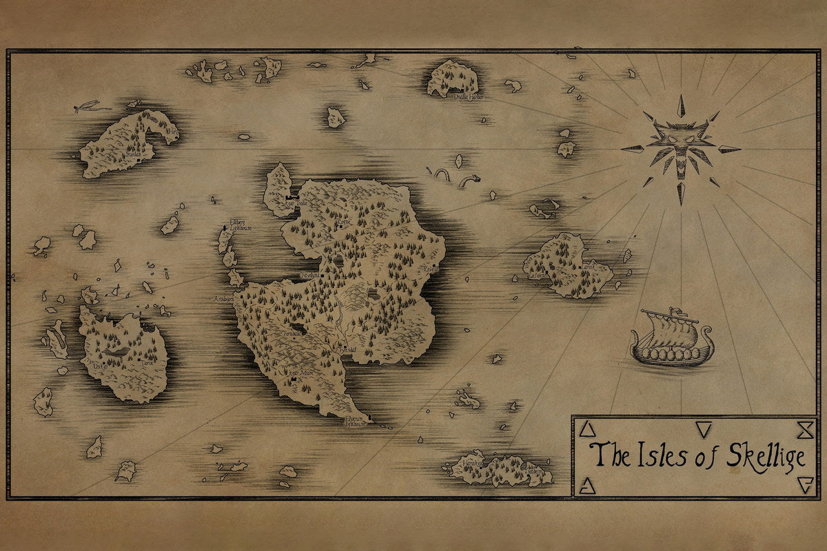 The Witcher Poster Skellige Map Print Fantasy RPG Wall Art Game and Series Decor