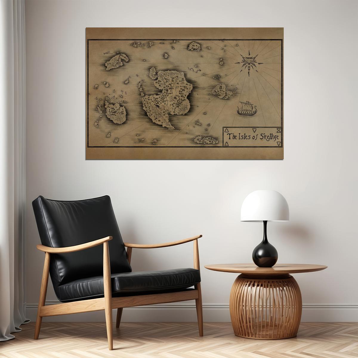 The Witcher Poster Skellige Map Print Fantasy RPG Wall Art Game and Series Decor