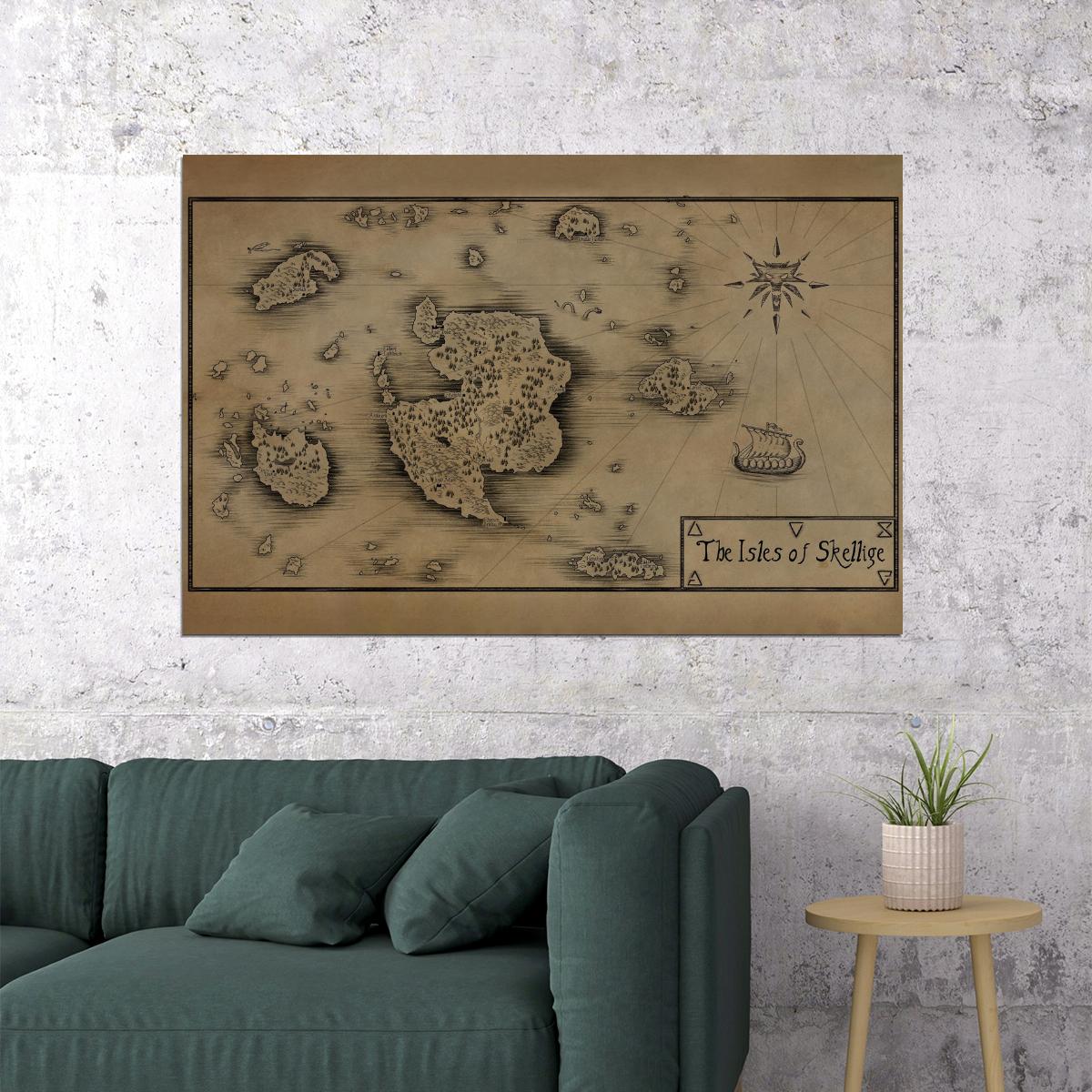 The Witcher Poster Skellige Map Print Fantasy RPG Wall Art Game and Series Decor