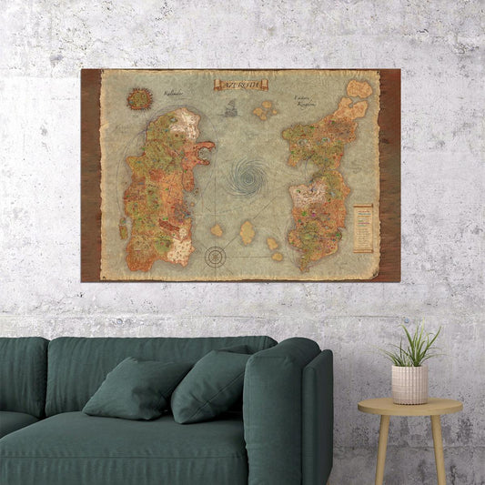 World of Warcraft Poster Azeroth Classic Map Print Fantasy Game Wall Art Epic MMO Decor - xonomax