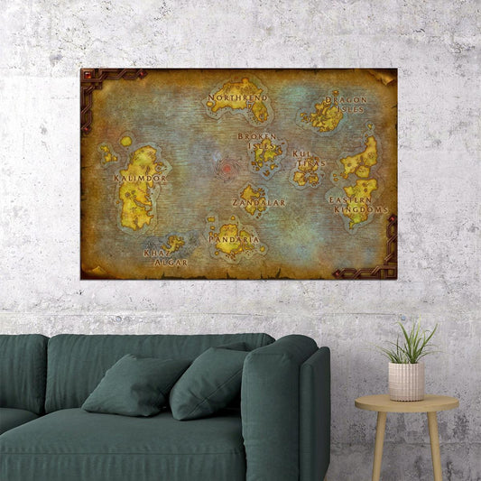 World of Warcraft Poster Azeroth War Within Map Print Fantasy Game Wall Art Epic MMO Decor - xonomax