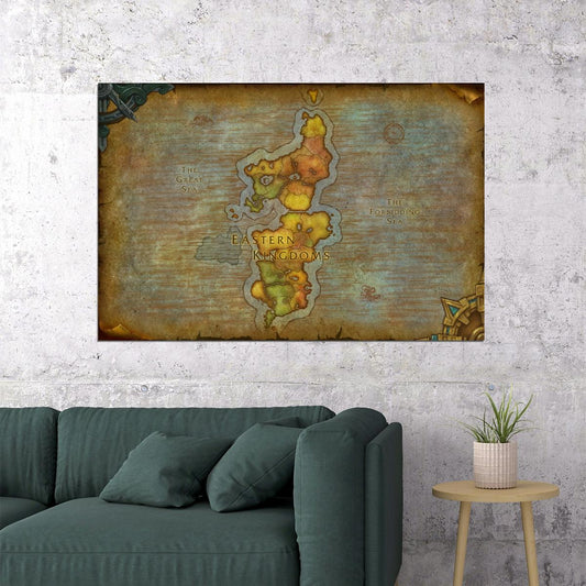 World of Warcraft Poster Eastern Kingdoms Map Print Fantasy MMO Wall Art RPG Gamer Decor - xonomax