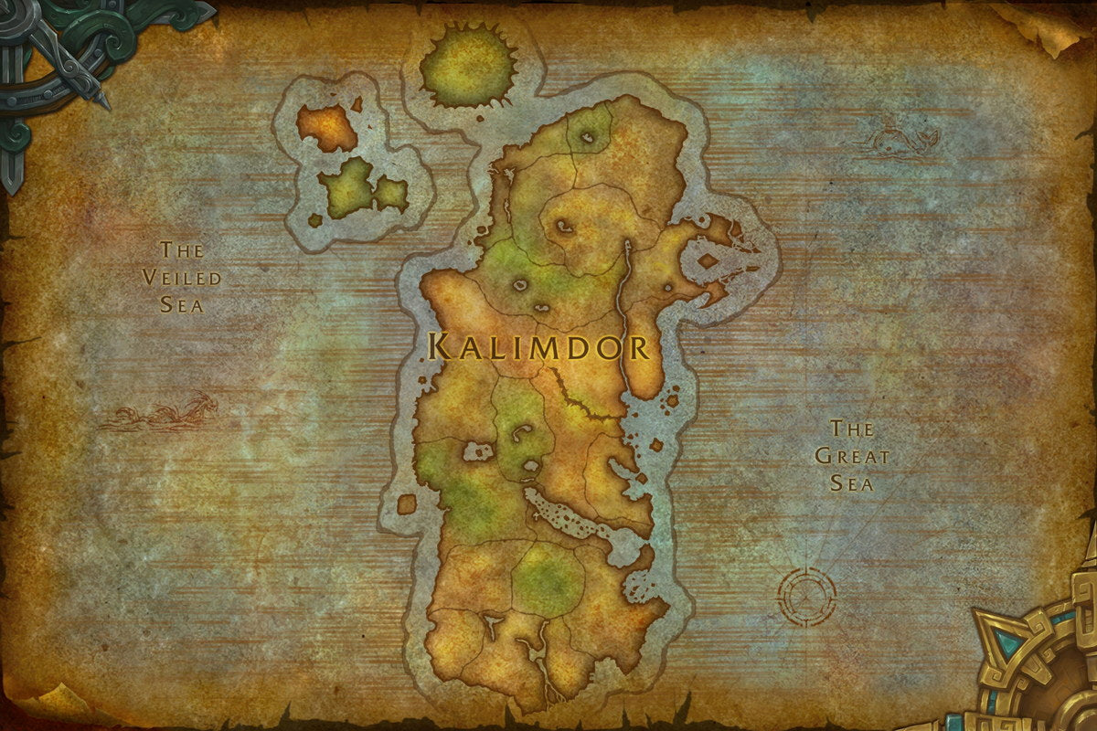 World of Warcraft Poster Kalimdor Map Print Fantasy RPG Wall Art MMO Gaming Decor