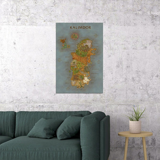 World of Warcraft Poster Kalimdor Map Print Fantasy RPG Wall Art MMO Gaming Decor - xonomax