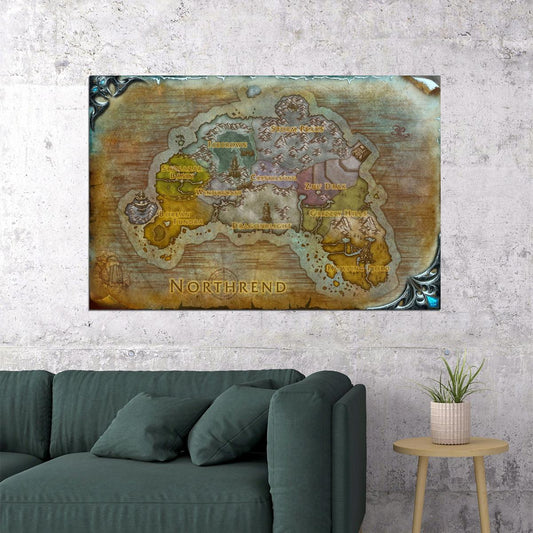 World of Warcraft Poster Northrend Map Print Fantasy Game Wall Art Icy Continent Decor - xonomax
