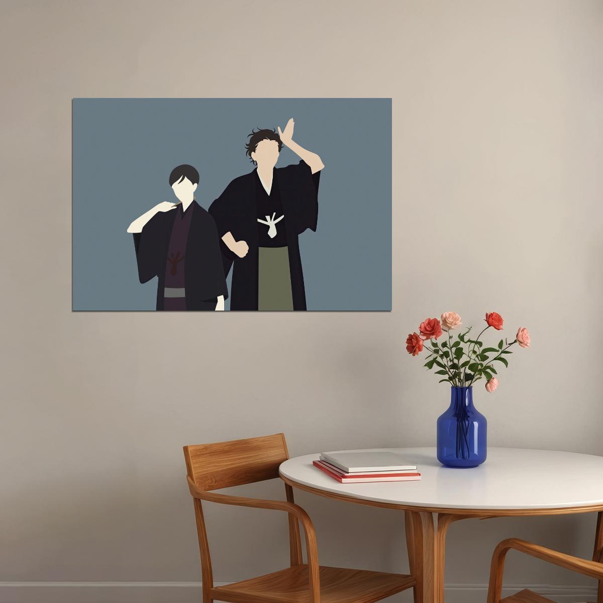 Descending Stories Anime Poster Shouwa Genroku Rakugo Shinjuu Print Japanese Manga Wall Art Yakumo and Sukeroku Minimalist Art - xonomax