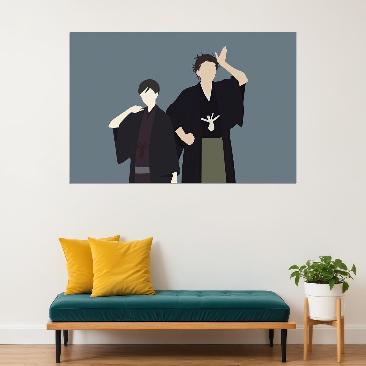 Descending Stories Anime Poster Shouwa Genroku Rakugo Shinjuu Print Japanese Manga Wall Art Yakumo and Sukeroku Minimalist Art - xonomax