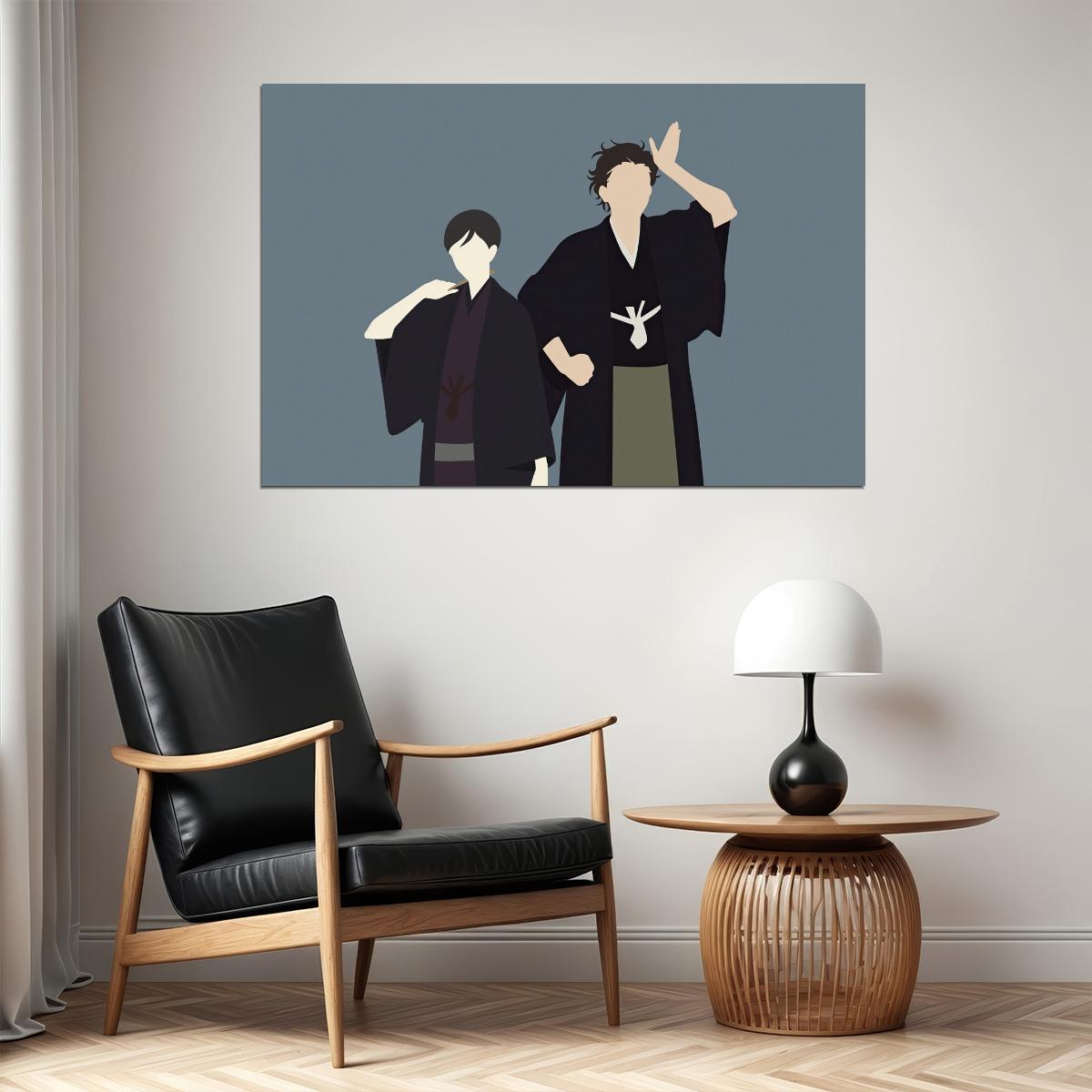 Descending Stories Anime Poster Shouwa Genroku Rakugo Shinjuu Print Japanese Manga Wall Art Yakumo and Sukeroku Minimalist Art - xonomax
