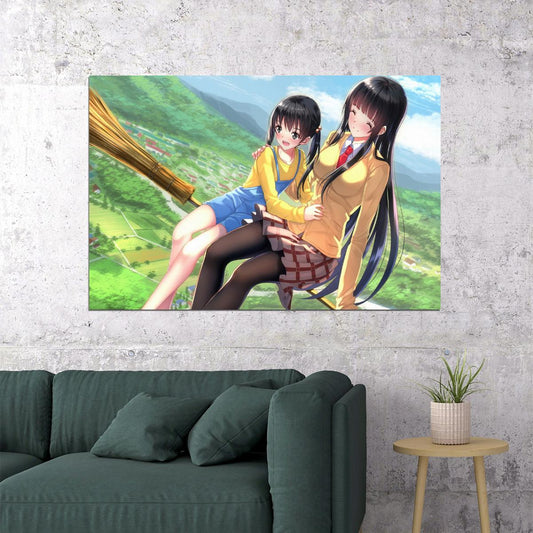 Flying Witch Anime Poster Magical Slice of Life Print Japanese Manga Wall Art Makoto and Chinatsu Artwork - xonomax