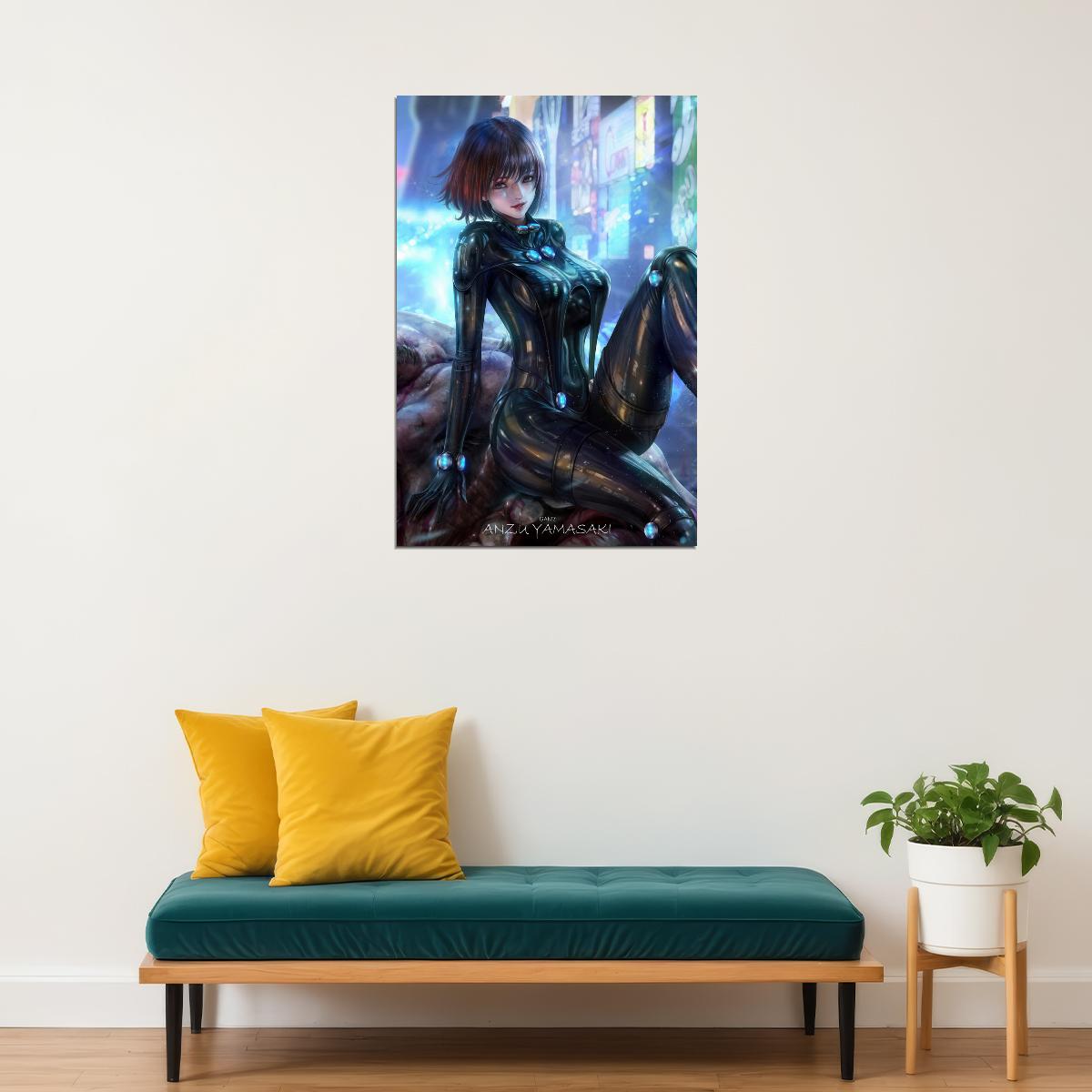 Gantz Anime Poster Yamasaki Anzu Print Japanese Manga Wall Art Sci-Fi Girl in Suit Futuristic Artwork