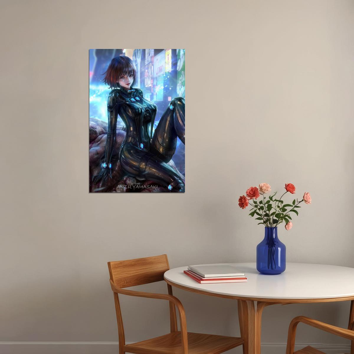 Gantz Anime Poster Yamasaki Anzu Print Japanese Manga Wall Art Sci-Fi Girl in Suit Futuristic Artwork