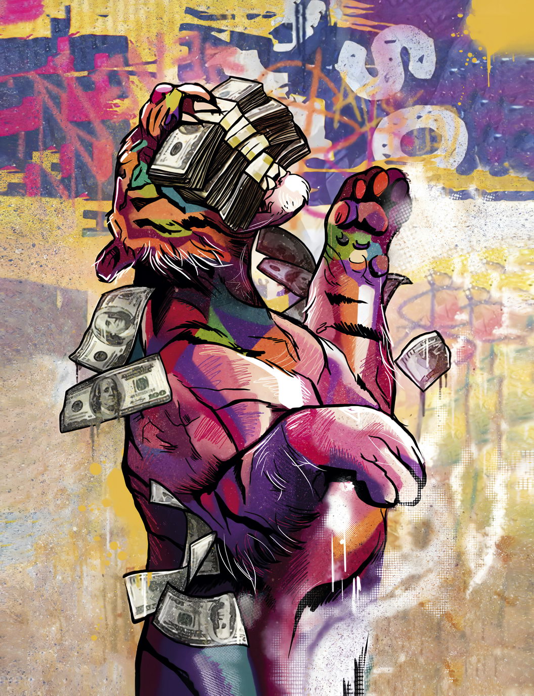 A Tiger With Mouth Full Dollars Money Animal Art Poster - xonomax