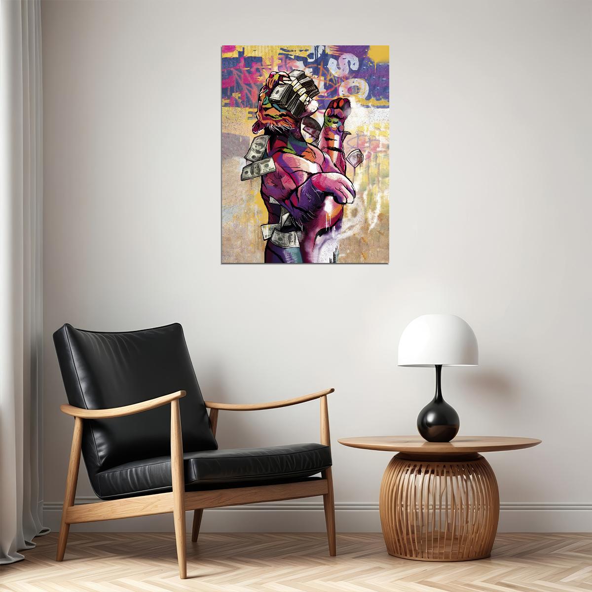 A Tiger With Mouth Full Dollars Money Animal Art Poster - xonomax