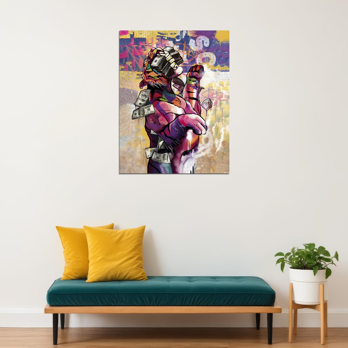 A Tiger With Mouth Full Dollars Money Animal Art Poster - xonomax