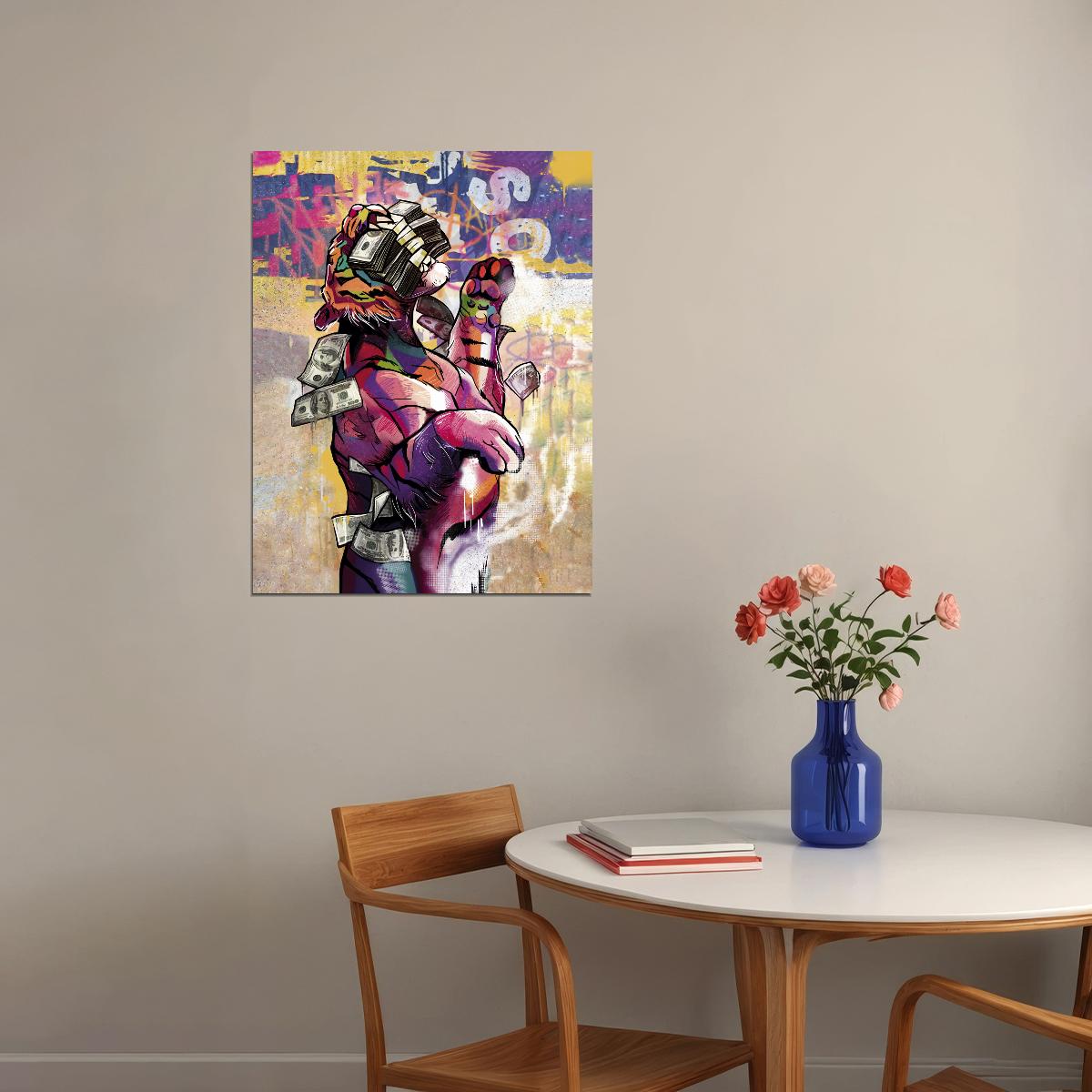 A Tiger With Mouth Full Dollars Money Animal Art Poster - xonomax