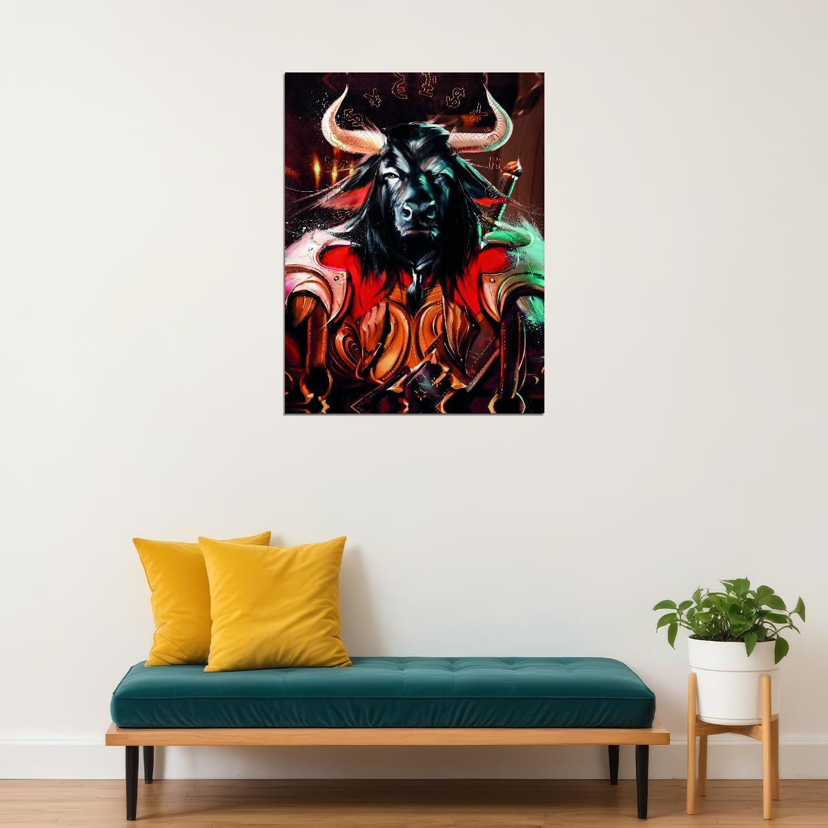 Mystic Bull Warrior Currency Fantasy Art Poster - xonomax