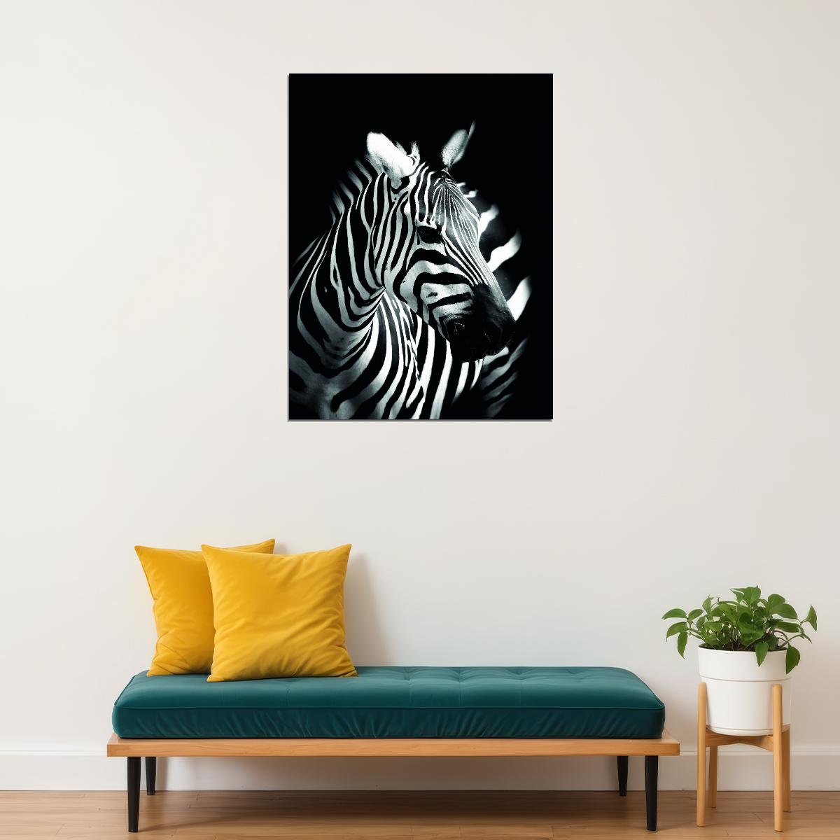 Stripes in the Night: A Minimalist Zebra Animal Art Poster - xonomax