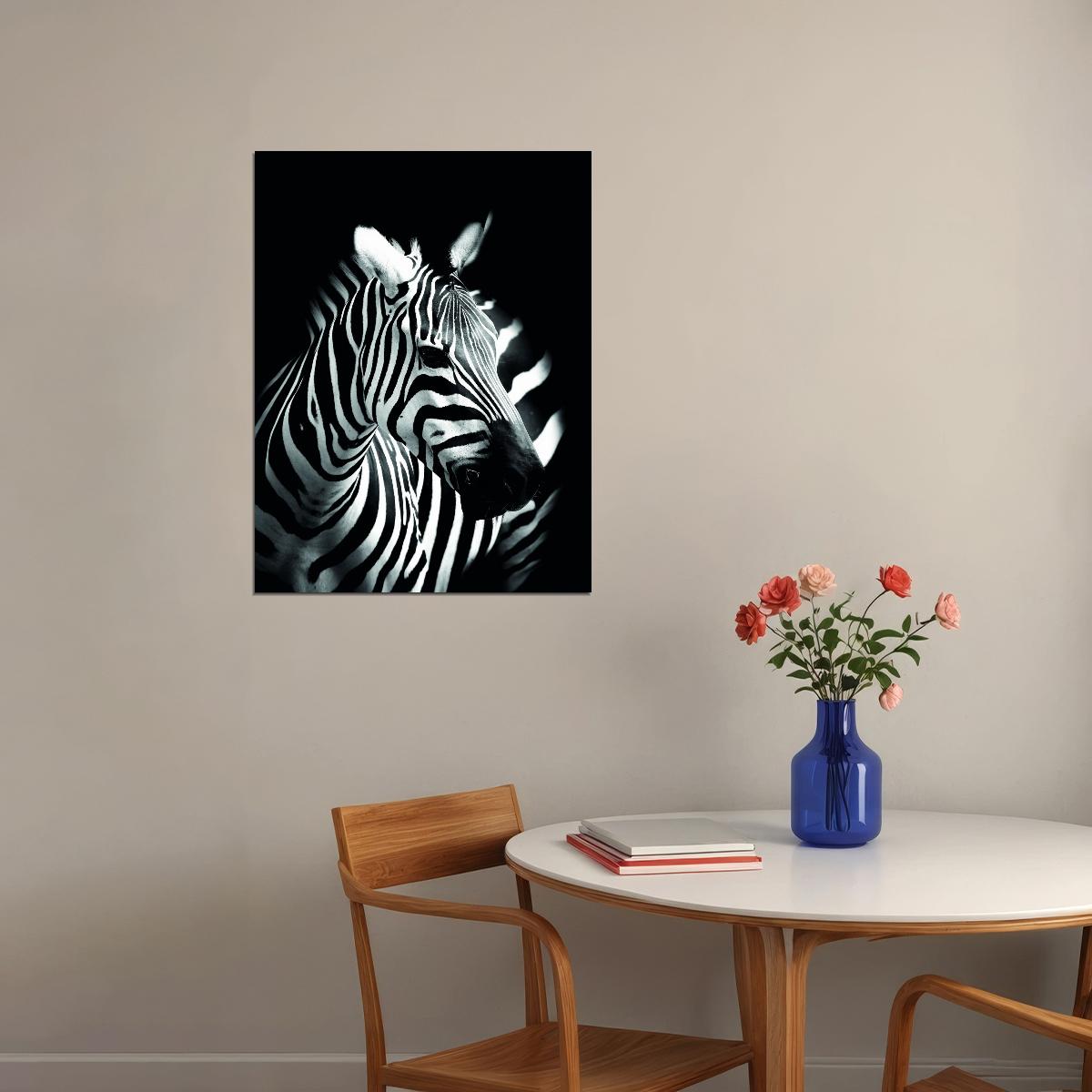 Stripes in the Night: A Minimalist Zebra Animal Art Poster - xonomax