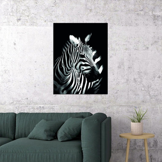 Stripes in the Night: A Minimalist Zebra Animal Art Poster - xonomax