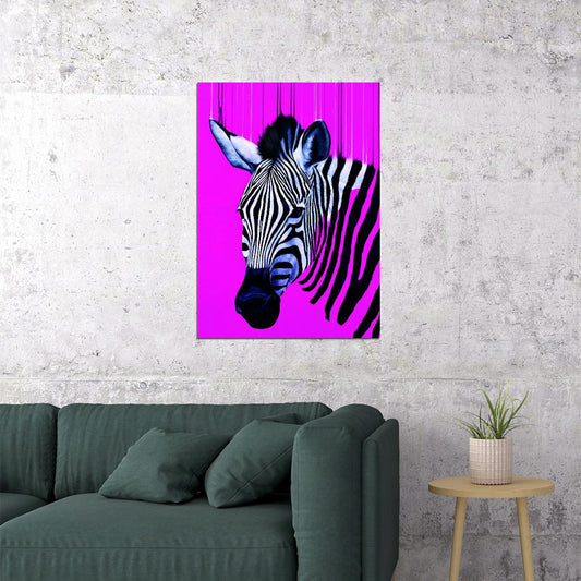 A Zebra's Stripes Pop Against Vivid Purple Background Animal Pop Art Poster - xonomax