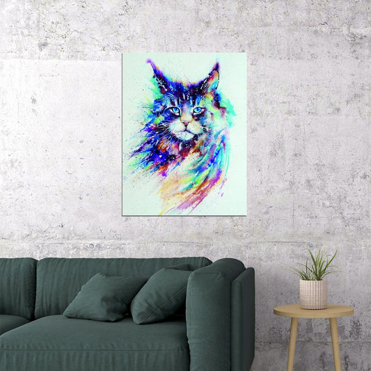 Cat's Abstract Portrait in Watercolor Technique Animal Pop Art Poster - xonomax