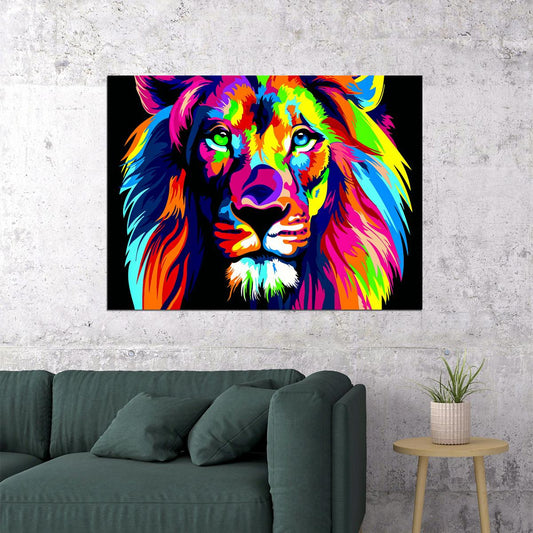 A Bold and Colorful Portrait of Lion Animal Pop Art Poster Colorful Multicolor Print - xonomax