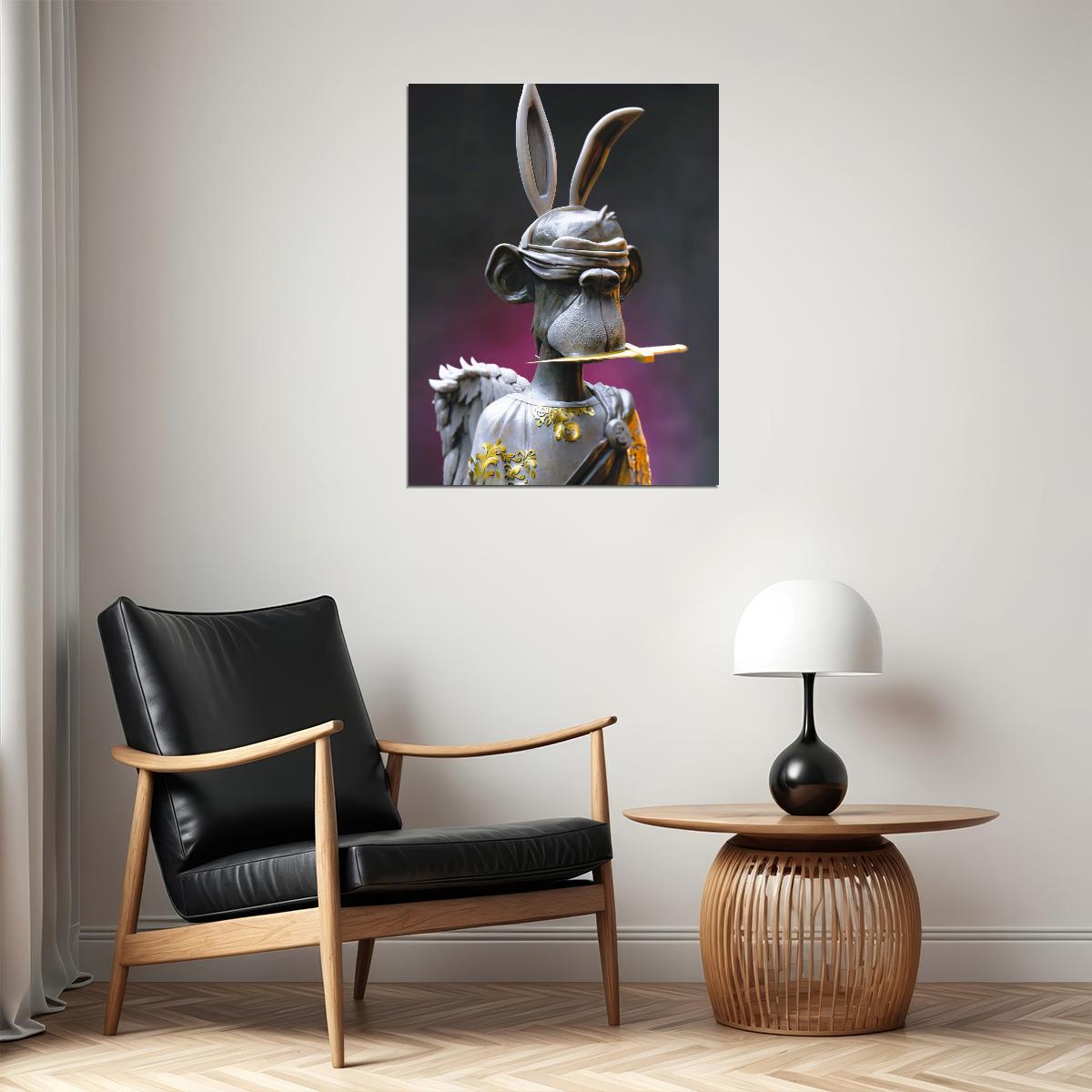 Statue Angel Monkey Rabbit Ears With Dagger Blindfold Wings Pop Art Poster - xonomax